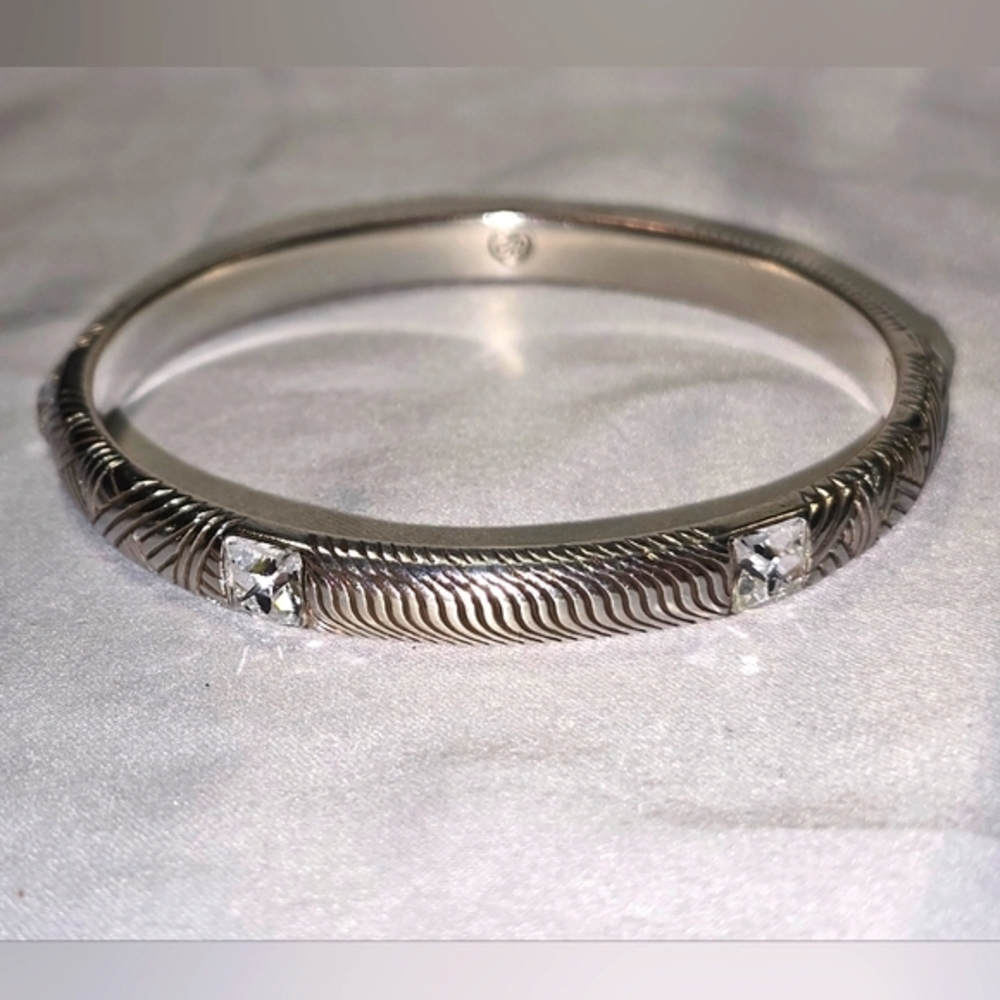 Brighton Silver Pl Bangle Bracelet with Clear Rhinestone Accents Fashion Jewelry